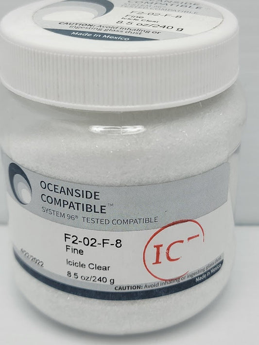 F2 02 Icicle Clear Transparent FINE 96 COE Frit 8.5 oz Jar- 