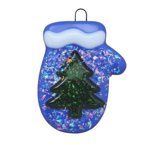 Whimsical Mitten With Dichroic Glass and Aventurine Handmade Fused Glass Ornament- 