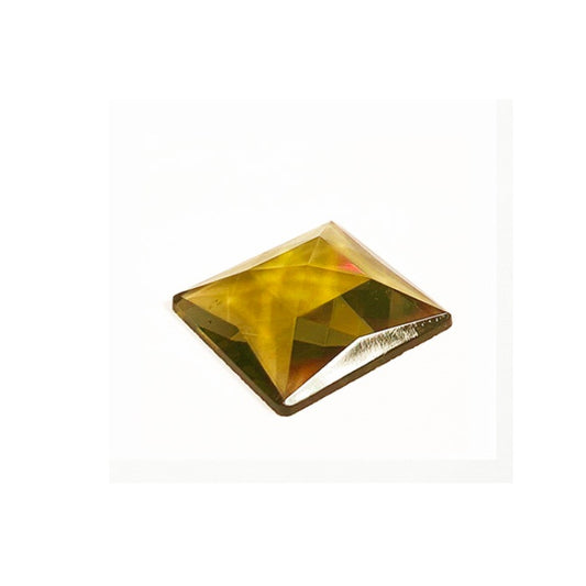 HONEY ONE SQUARE Glass Faceted Jewel 25mm 1" German Made Bevels Stained Amber- 