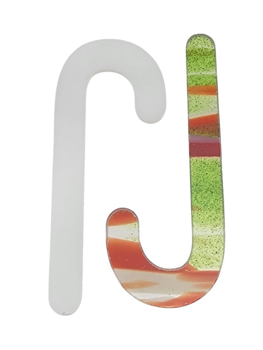 Candy Cane Precut 96 COE Holiday Shape 3.7" Tall Fiesta Pattern or White-