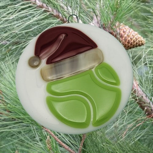 Tennis Ball Santa Christmas Ornament Handmade Fused Glass Club Instructor Pro- 