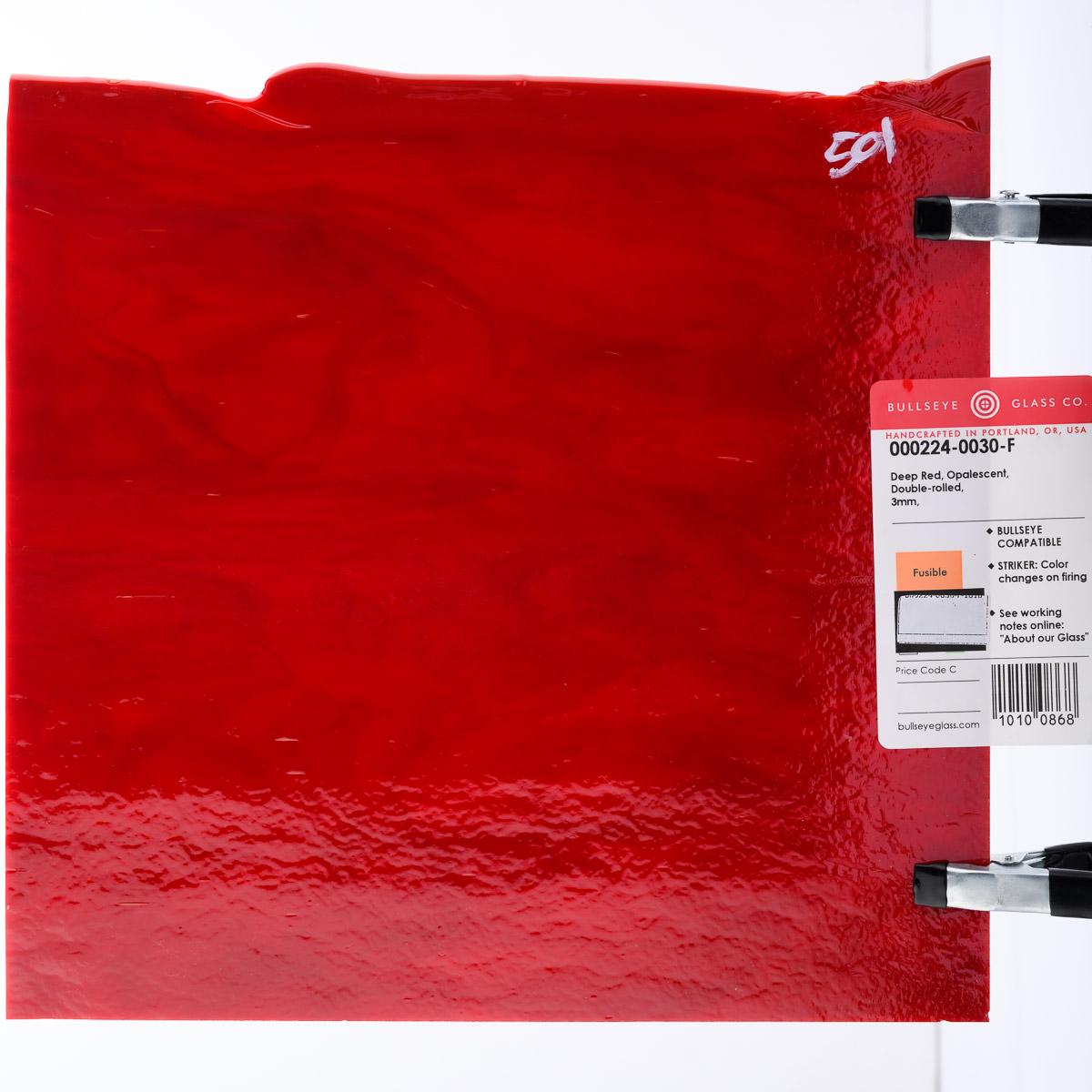 224 Deep Red Striker Opalescent Bullseye 90 COE Glass Sheet 10x10" 90COE Fusible- 