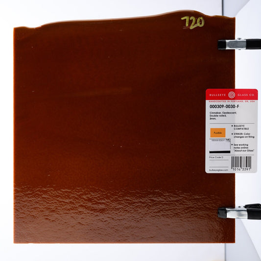 309 Cinnabar Striker Opal 90 COE Bullseye Fusing Glass Sheet 5x5 inch 3mm 90COE- 