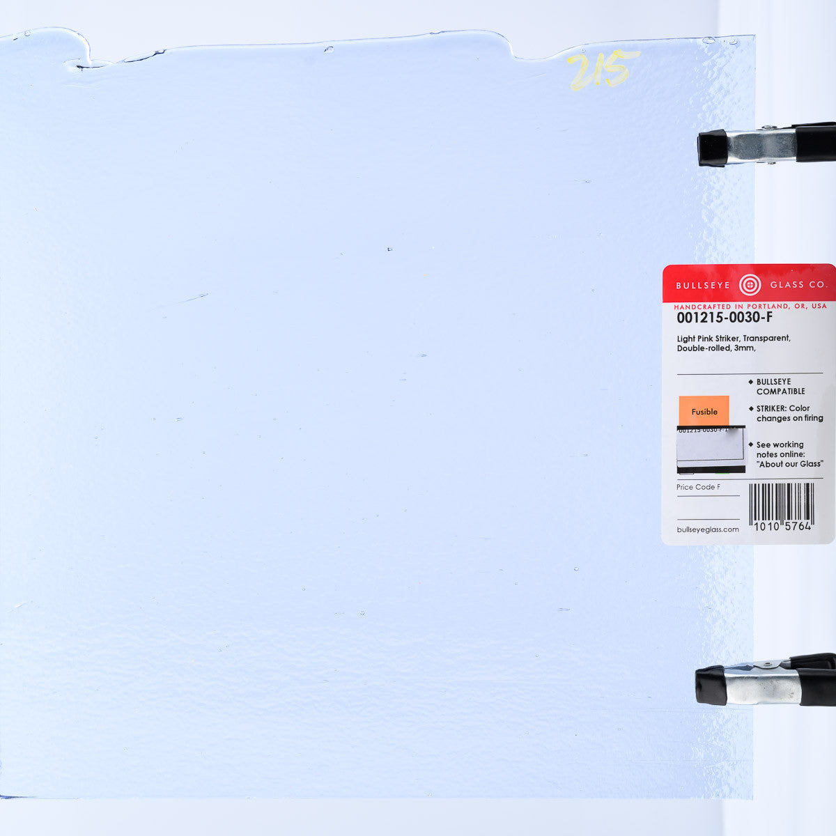 1215 Light Pink Transparent Striker 90 COE Bullseye Fusing Glass Sheet 5x5 inch 3mm- 