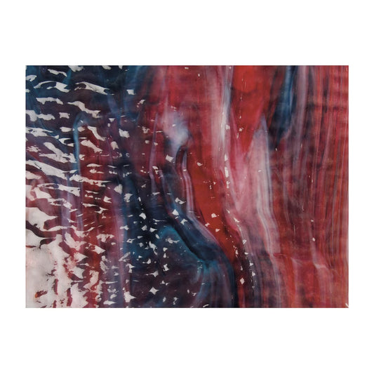 3346 Cranberry Pink, Azure Blue, White Ripple! Bullseye 90 COE Glass Sheet 10x10" 90COE- 