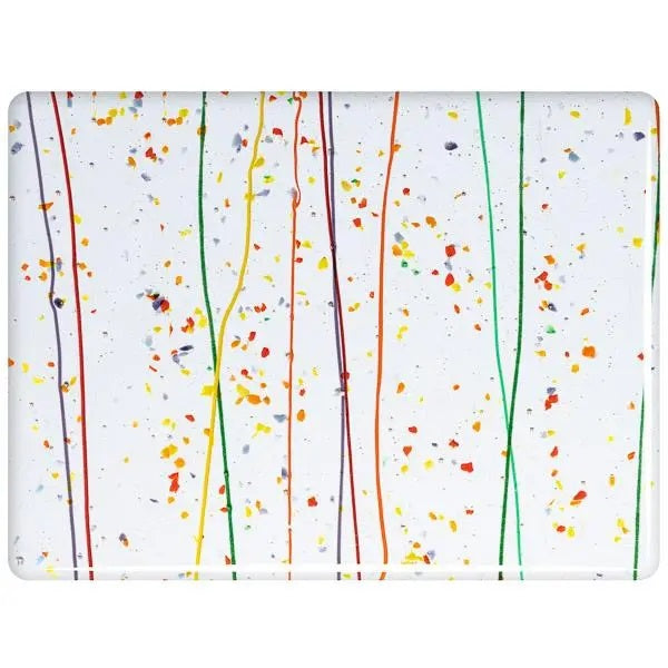 4247 Rainbow Frit & Streamer on Clear 90 COE Bullseye Fusing Glass Sheet 5x5 inch 3mm 90COE- 