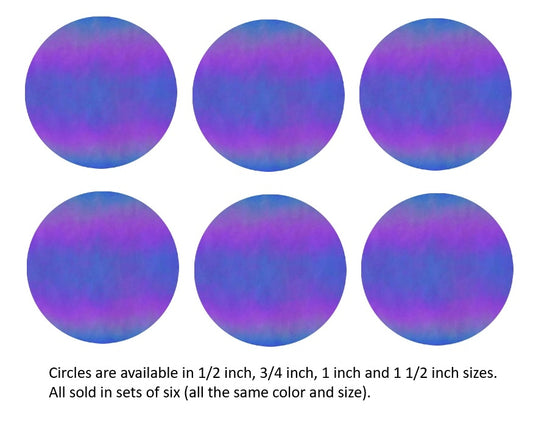 136 Iridized Dark Blue Six 96 COE Glass Circles Choice of 1/2, 3/4, 1, or 1 1/2 inches- 