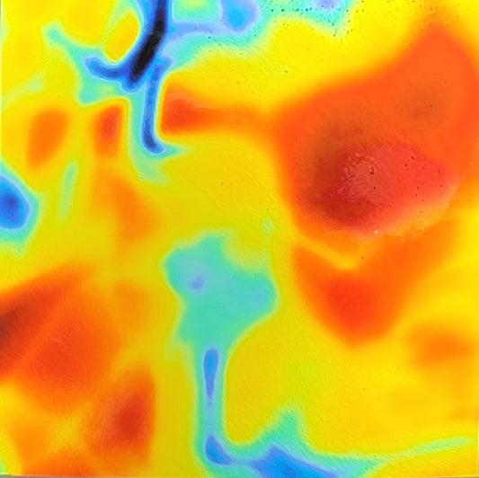2x2" System 96 Thin Black - Fusion Cyan Dark Dark Red 96 COE Dichroic-