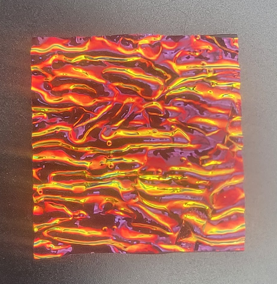 2x2" 90 COE Candy Apple Red on Black Granite Ripple Dichroic- 