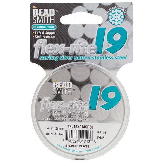 STERLING SILVER PLATE  .014" 19 Strand 30 feet BEADSMITH FLEX-RITE Beading Wire- 