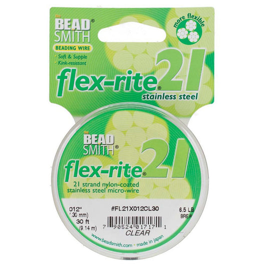 Stainless Steel CLEAR .012" 21 Strand 30' BEADSMITH FLEX-RITE Bead Wire FLEXRITE- 