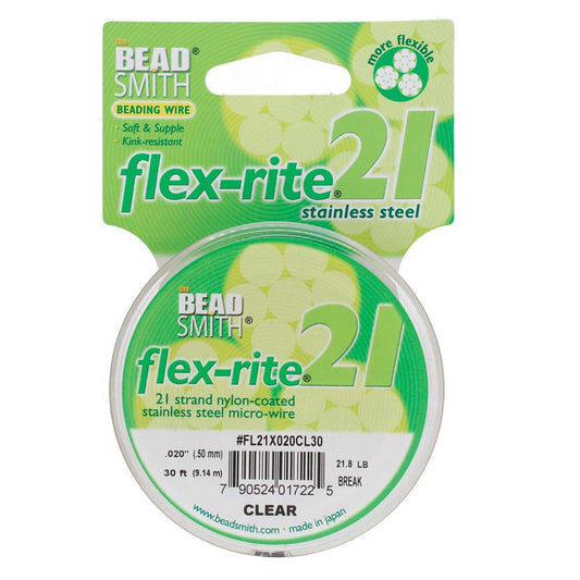 Stainless Steel CLEAR .020" 21 Strand 30' BEADSMITH FLEX-RITE Bead Wire FLEXRITE- 