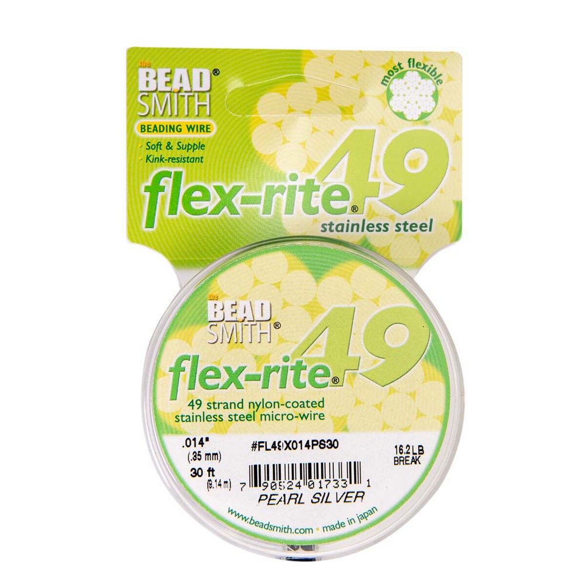 PEARL SILVER COLOR .014" 49 Strand 30' BEADSMITH FLEX-RITE Bead Wire FLEXRITE- 
