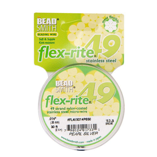 PEARL SILVER COLOR .014" 49 Strand 30' BEADSMITH FLEX-RITE Bead Wire FLEXRITE- 