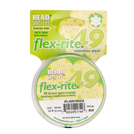 METALLIC GOLD COLOR .018" 49 Strand 30' BEADSMITH FLEX-RITE Bead Wire FLEXRITE- 