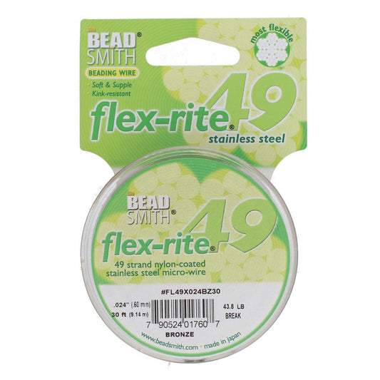 BRONZE COLOR .024" 49 Strand 30 feet BEADSMITH FLEX-RITE Beading Wire FLEXRITE- 