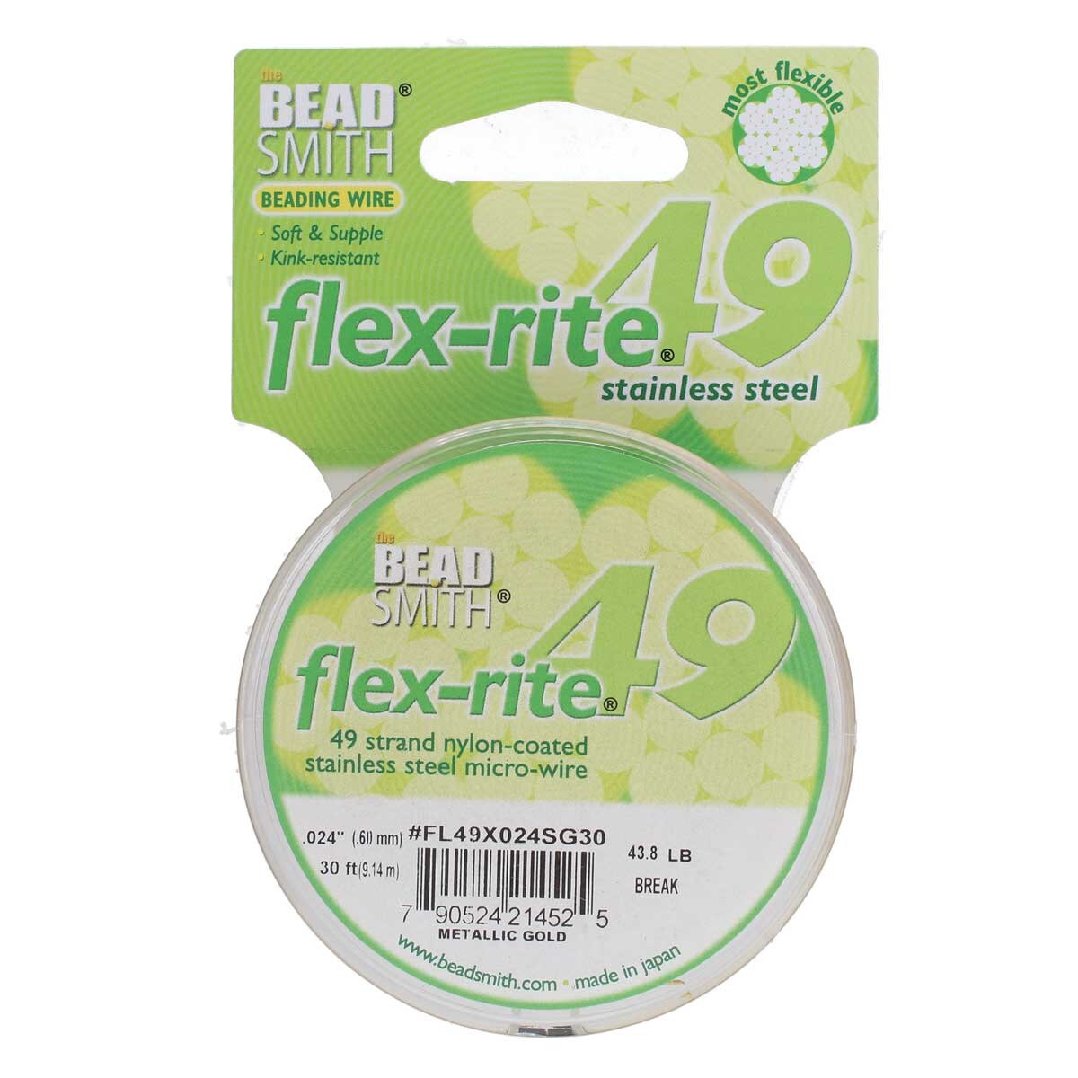 METALLIC GOLD COLOR .024" 49 Strand 30' BEADSMITH FLEX-RITE Bead Wire FLEXRITE- 