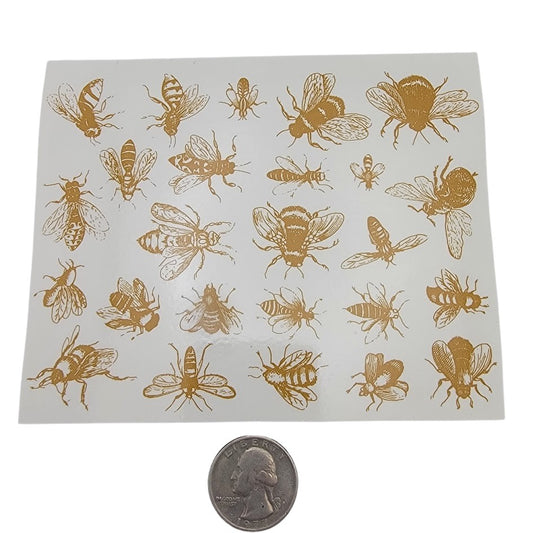 Bees Gold Fuse Art Decals for Glass Fusing 5.25 x 4 inch sheet- 