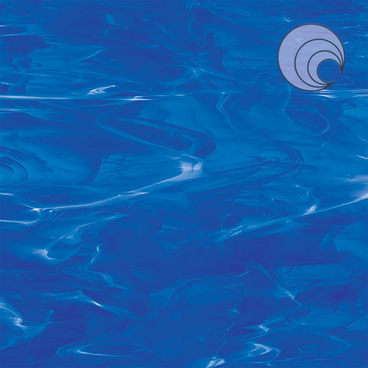 339.6 Dk Blue White Wispy 12 x 12 Inch Oceanside Compatible 96 COE Sheet Glass- 