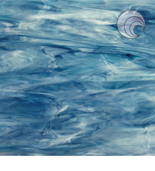 6033.83 Blue Yonder Clear White Navy Aqua Pearl Opal 12 x 12 in Sheet Glass- 