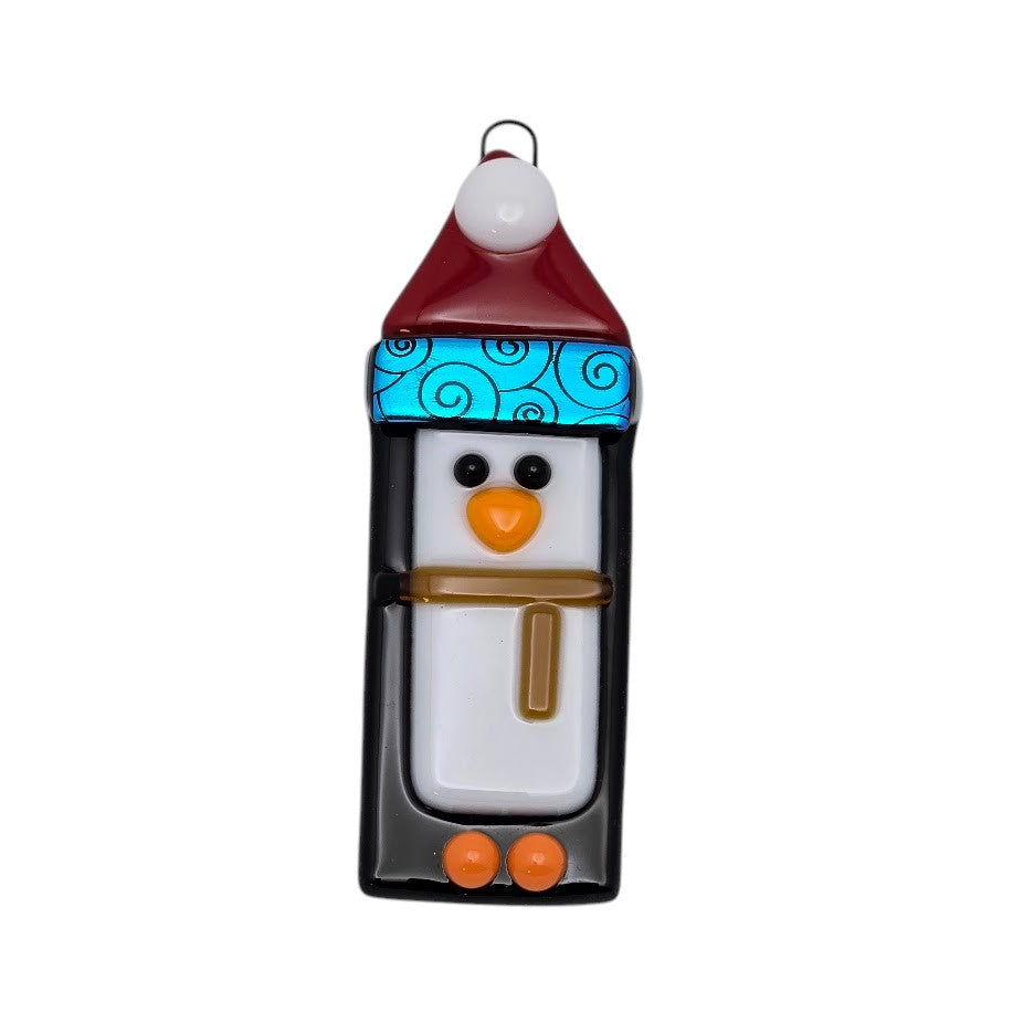 Penguin Handmade Fused Glass Ornament with Dichroic Glass- 