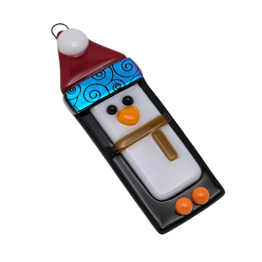 Penguin Handmade Fused Glass Ornament with Dichroic Glass- 
