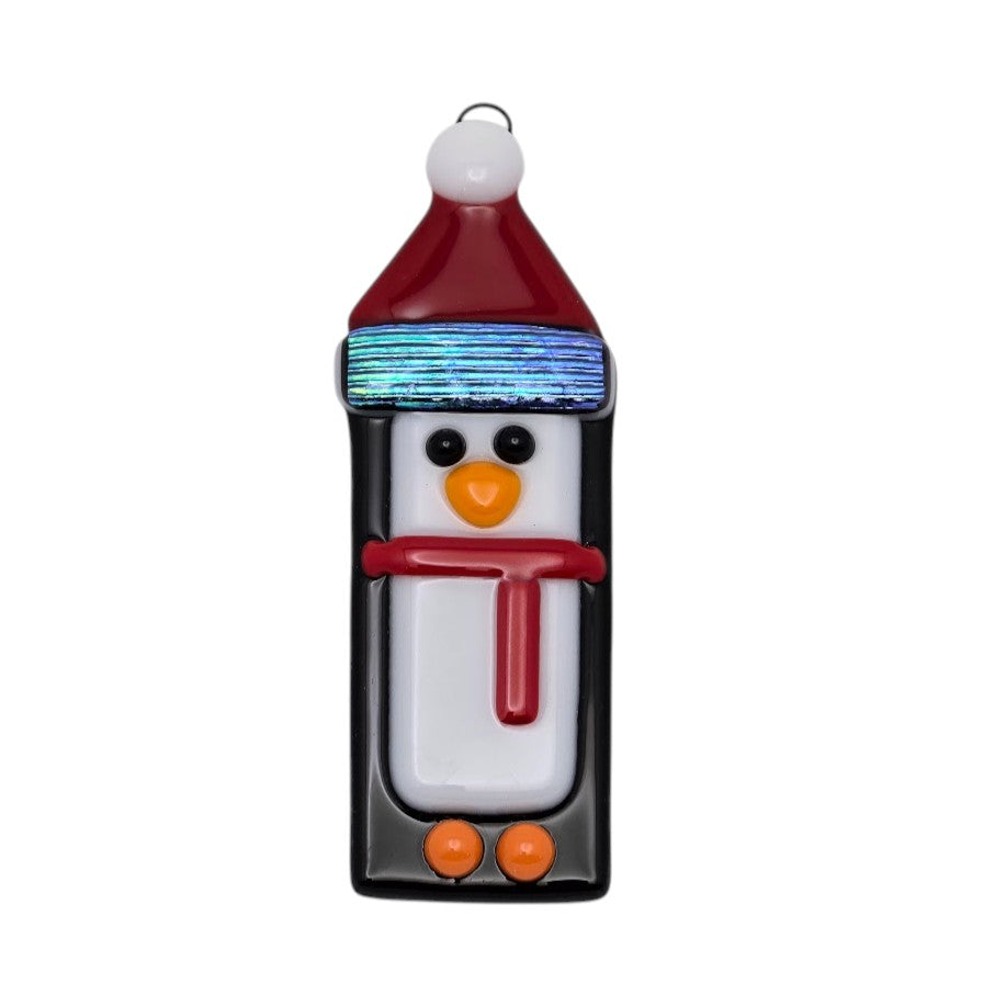 Penguin Handmade Fused Glass Ornament with Dichroic Glass- 