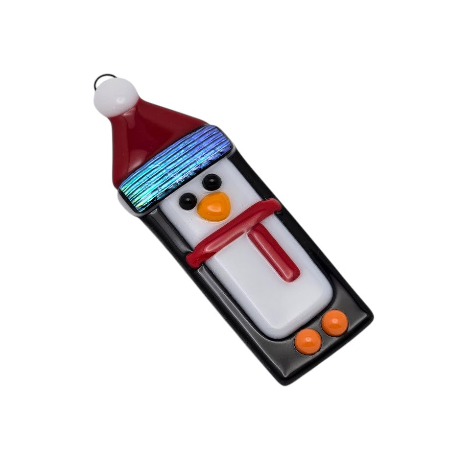 Penguin Handmade Fused Glass Ornament with Dichroic Glass- 
