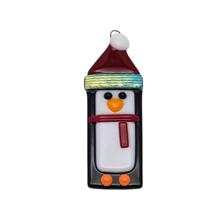 Penguin Handmade Fused Glass Ornament with Dichroic Glass- 