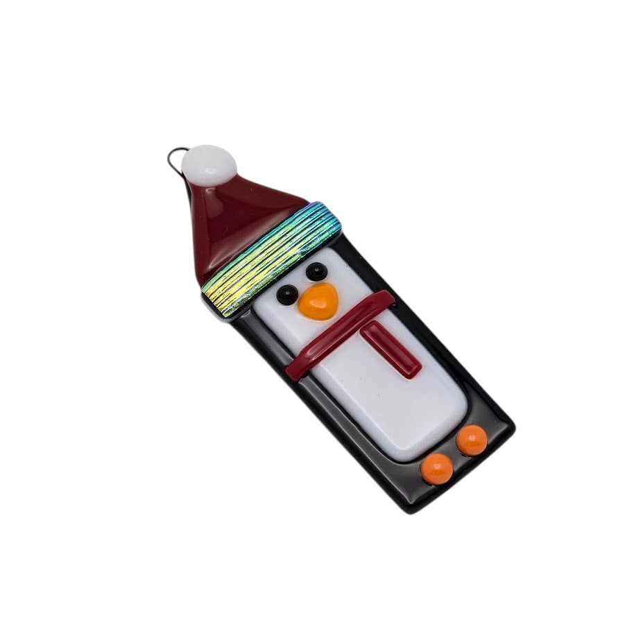 Penguin Handmade Fused Glass Ornament with Dichroic Glass- 