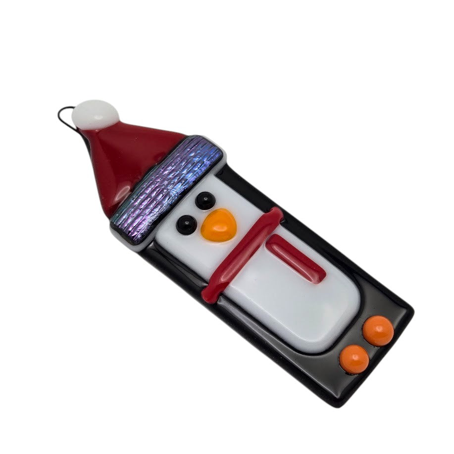 Penguin Handmade Fused Glass Ornament with Dichroic Glass- 