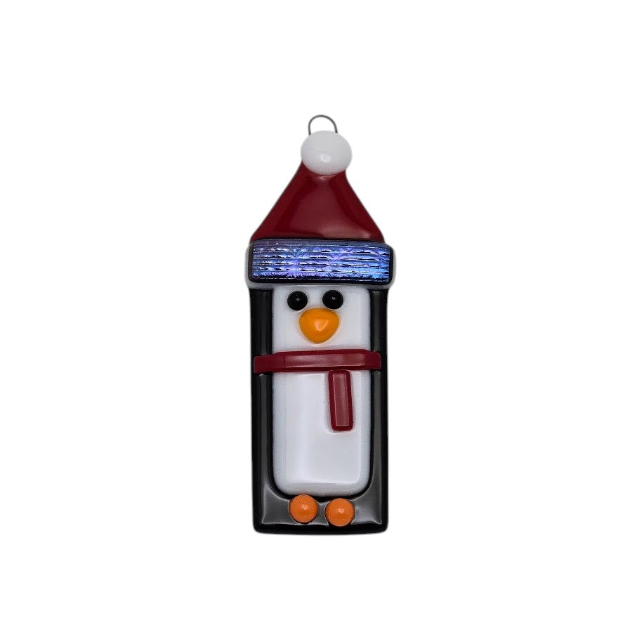 Penguin Handmade Fused Glass Ornament with Dichroic Glass- 