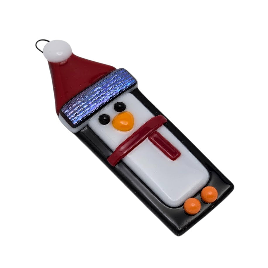 Penguin Handmade Fused Glass Ornament with Dichroic Glass- 