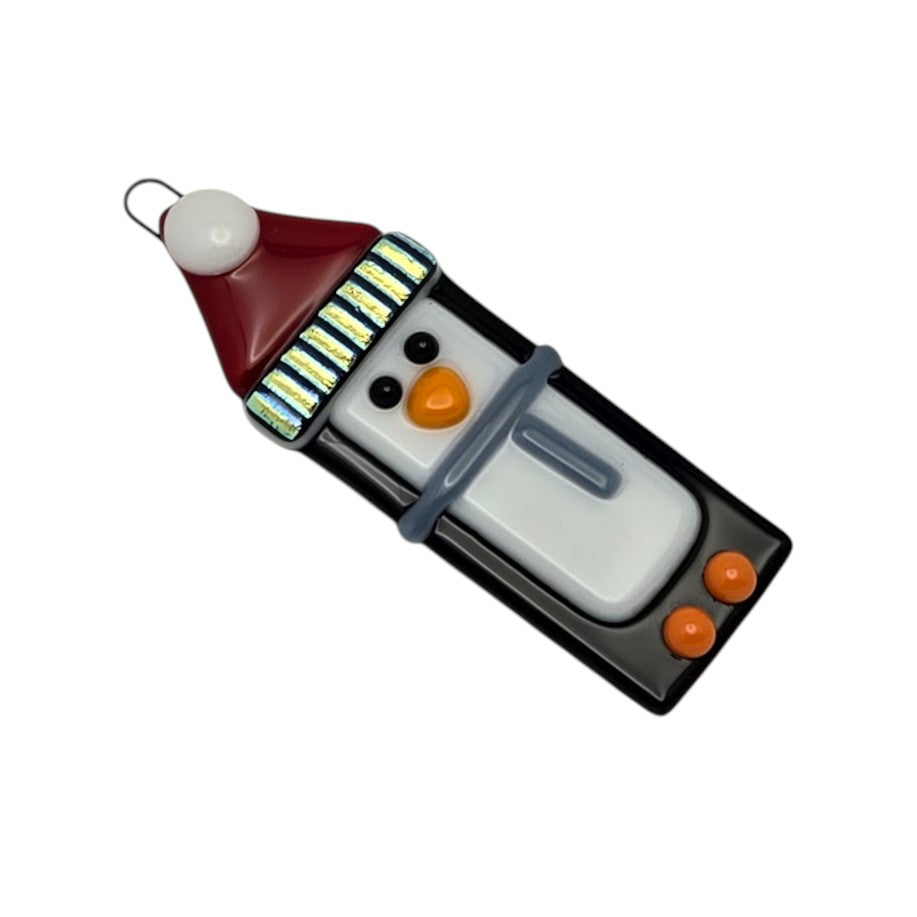 Penguin Handmade Fused Glass Ornament with Dichroic Glass- 