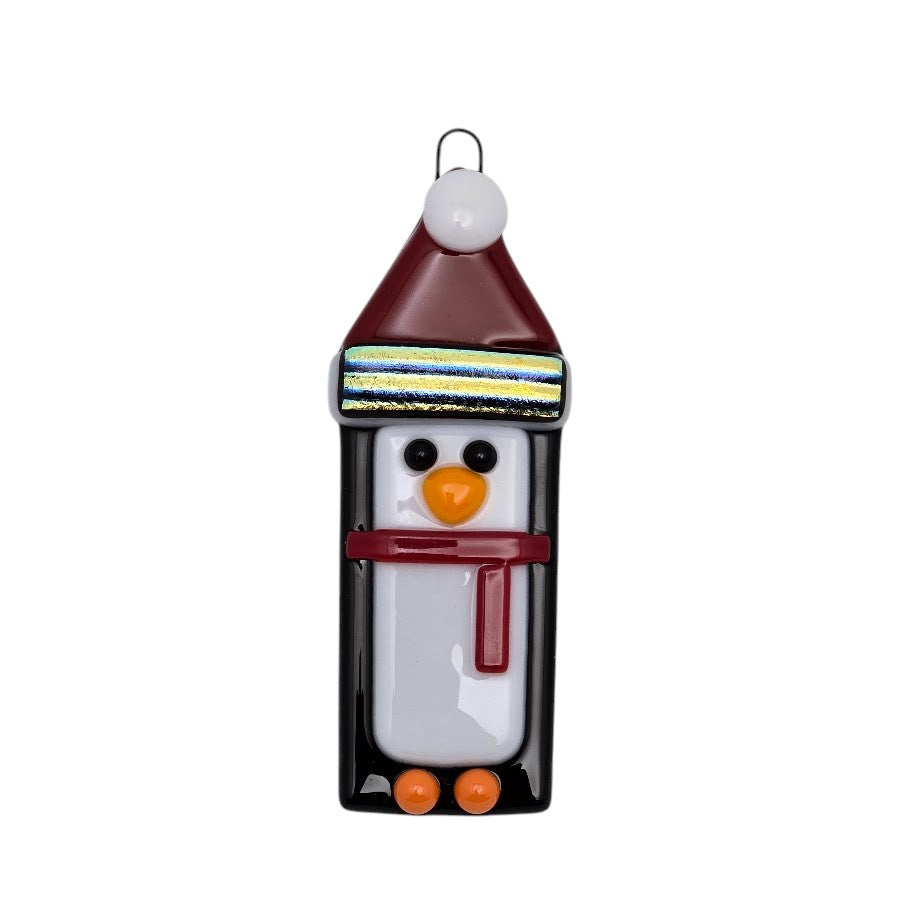 Penguin Handmade Fused Glass Ornament with Dichroic Glass- 