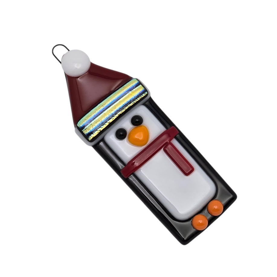 Penguin Handmade Fused Glass Ornament with Dichroic Glass- 