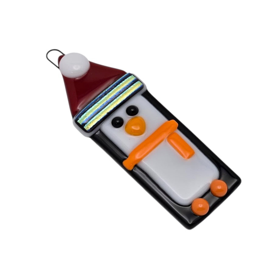 Penguin Handmade Fused Glass Ornament with Dichroic Glass- 