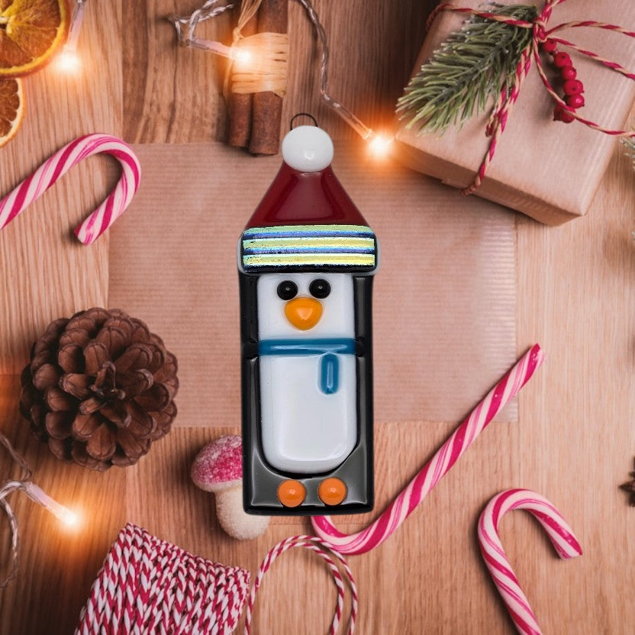 Penguin Handmade Fused Glass Ornament with Dichroic Glass- 