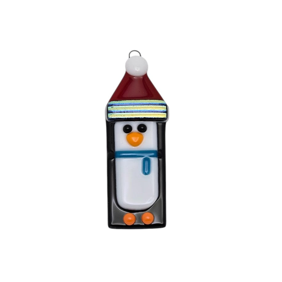 Penguin Handmade Fused Glass Ornament with Dichroic Glass- 