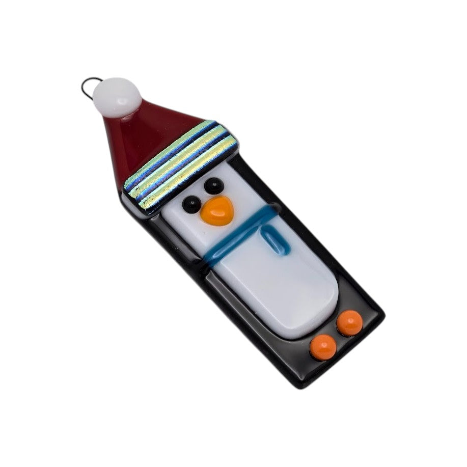 Penguin Handmade Fused Glass Ornament with Dichroic Glass- 