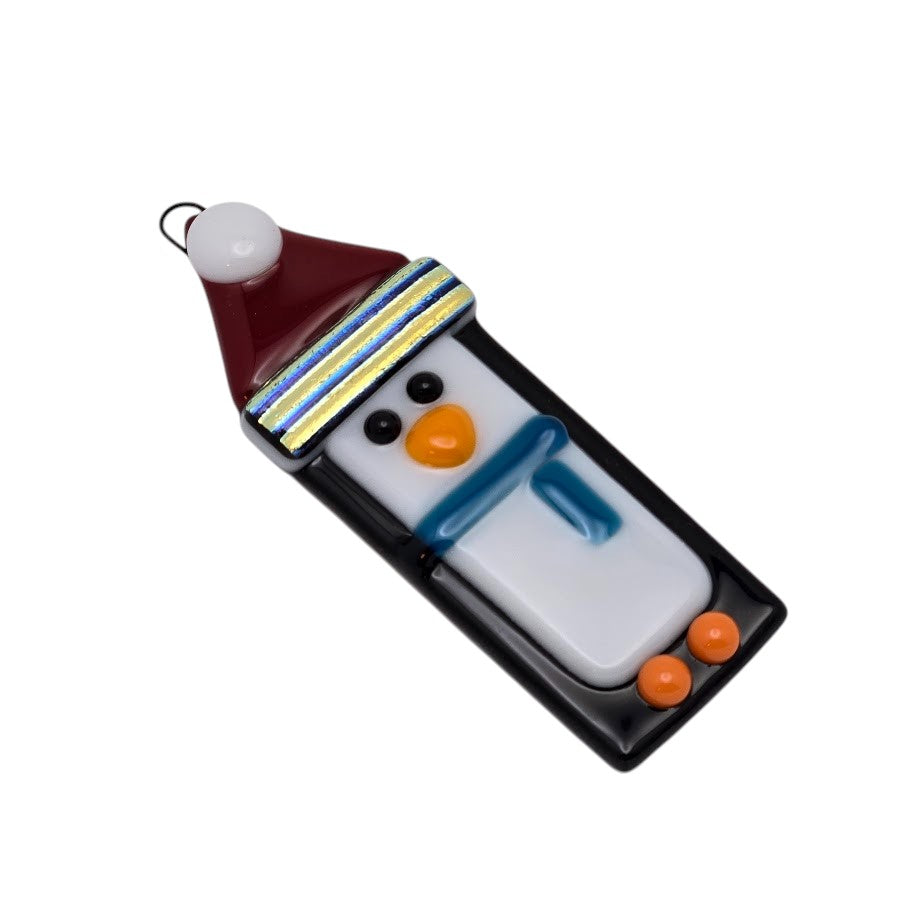 Penguin Handmade Fused Glass Ornament with Dichroic Glass- 