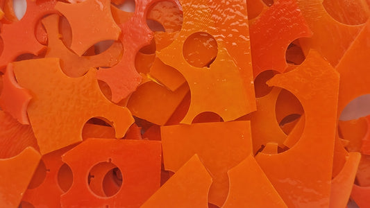 90 COE Orange Opal Striker (Mix) Scrap 8 Ounce Package Bullseye Glass- 