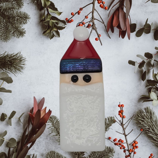 Santa Handmade Fused Glass Ornament with Dichroic Glass- 