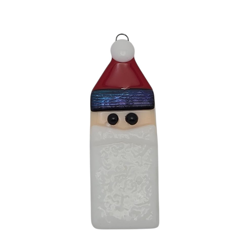Santa Handmade Fused Glass Ornament with Dichroic Glass- 