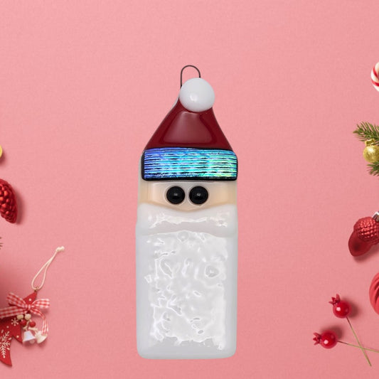 Santa Handmade Fused Glass Ornament with Dichroic Glass- 