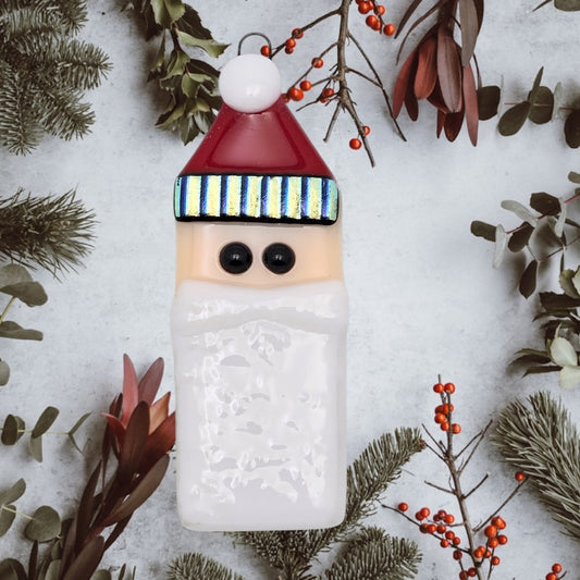 Santa Handmade Fused Glass Ornament with Dichroic Glass- 