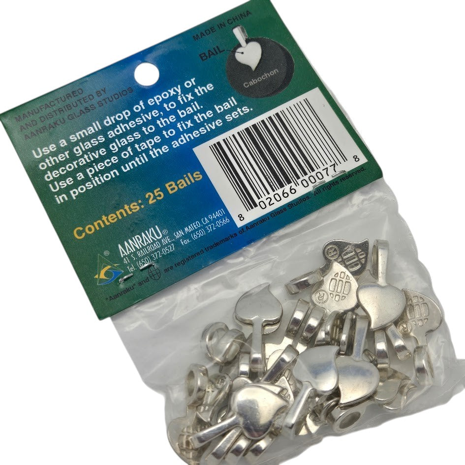 25 Aanraku HEART BAILS Sterling Silver Plated Medium Fusing Supplies Glue On- 