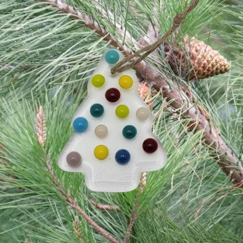 Clear Christmas Tree with Multi-Colored Balls Handmade Fused Glass Ornament- 