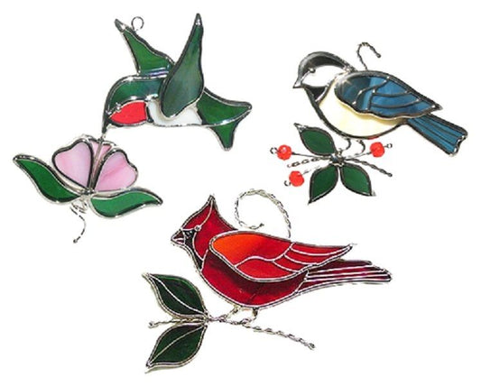 BIRD TRIO Chicadee Hummingbird Cardinal Precut Glass Suncatcher Kit Studio One- 
