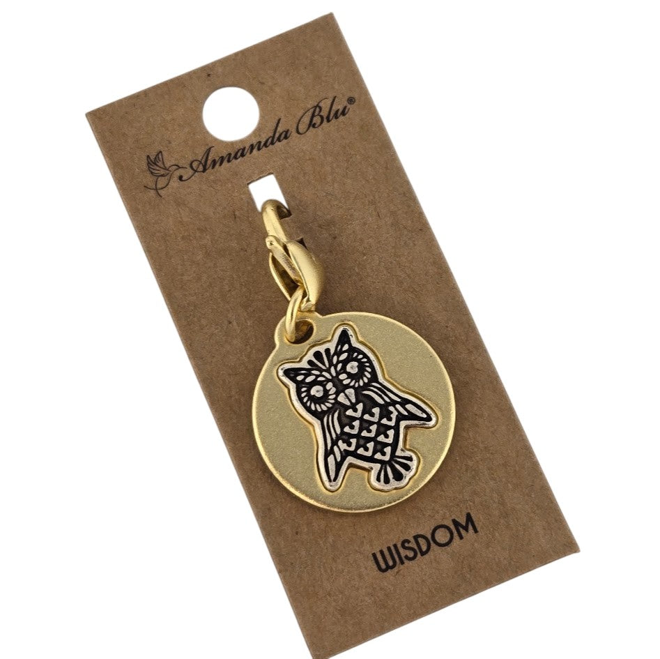 Wisdom Owl Amanda Blu ONE Two Sided Two-tone Gold and Silver Love Gift Friend- 